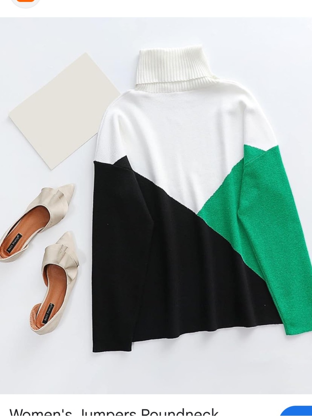 Colorblock Turtleneck Sweater in White, Green & Black - Picture 4 of 10